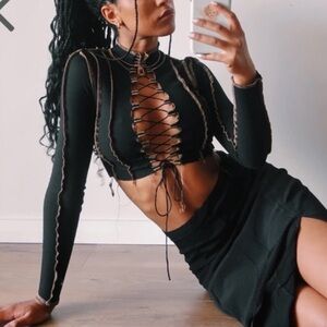 VRG GRL Open Your Mind Lace Up Black Crop Top